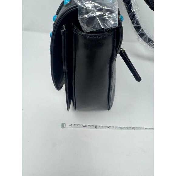 Tignanelle Crossbody Black Leather Saddle bag with Turquoise accence - Picture 10 of 14